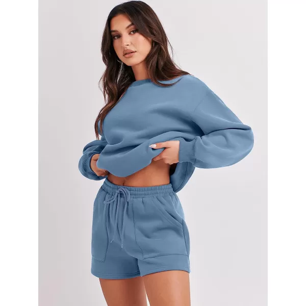 imageANRABESS Women 2 Piece Outfits Sweatsuit Oversized Sweatshirt amp Lounge Shorts 2023 Casual Cozy Pajamas Tacksuit SetDeep Blue