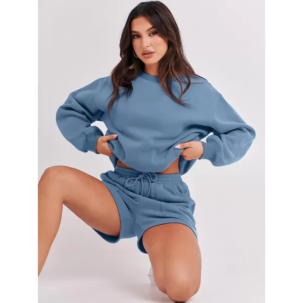 imageANRABESS Women 2 Piece Outfits Sweatsuit Oversized Sweatshirt amp Lounge Shorts 2023 Casual Cozy Pajamas Tacksuit SetDeep Blue