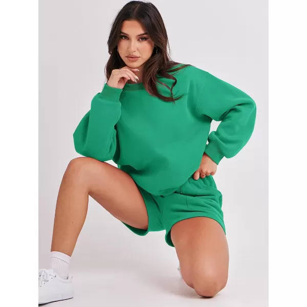 imageANRABESS Women 2 Piece Outfits Sweatsuit Oversized Sweatshirt amp Lounge Shorts 2023 Casual Cozy Pajamas Tacksuit SetGreen