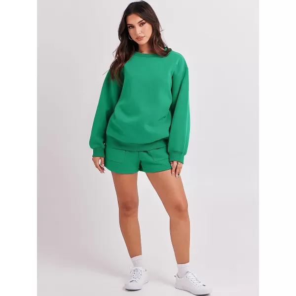 imageANRABESS Women 2 Piece Outfits Sweatsuit Oversized Sweatshirt amp Lounge Shorts 2023 Casual Cozy Pajamas Tacksuit SetGreen