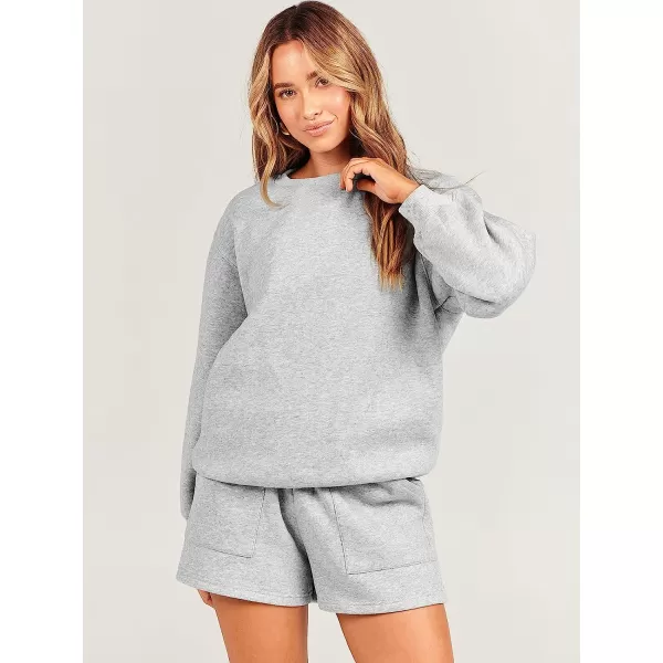 imageANRABESS Women 2 Piece Outfits Sweatsuit Oversized Sweatshirt amp Lounge Shorts 2023 Casual Cozy Pajamas Tacksuit SetLight Grey