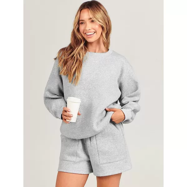 imageANRABESS Women 2 Piece Outfits Sweatsuit Oversized Sweatshirt amp Lounge Shorts 2023 Casual Cozy Pajamas Tacksuit SetLight Grey