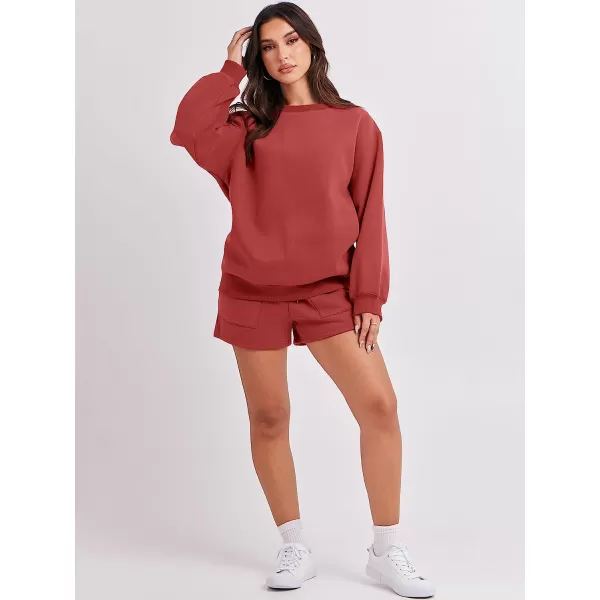 imageANRABESS Women 2 Piece Outfits Sweatsuit Oversized Sweatshirt amp Lounge Shorts 2023 Casual Cozy Pajamas Tacksuit SetRust Red
