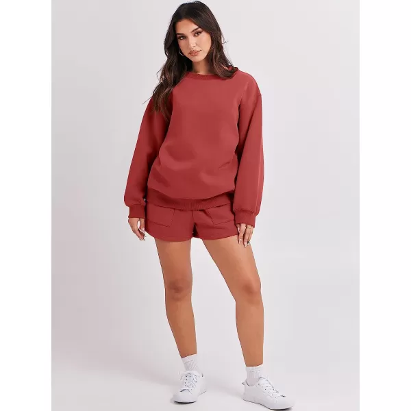imageANRABESS Women 2 Piece Outfits Sweatsuit Oversized Sweatshirt amp Lounge Shorts 2023 Casual Cozy Pajamas Tacksuit SetRust Red