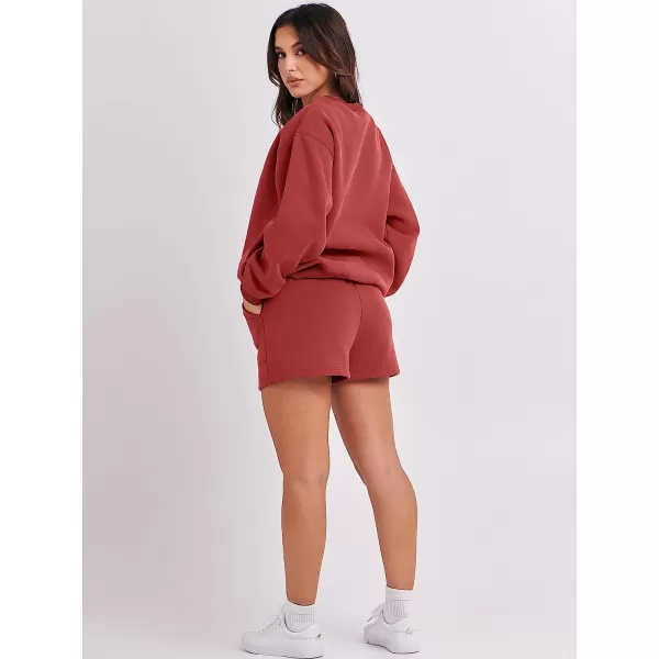 imageANRABESS Women 2 Piece Outfits Sweatsuit Oversized Sweatshirt amp Lounge Shorts 2023 Casual Cozy Pajamas Tacksuit SetRust Red