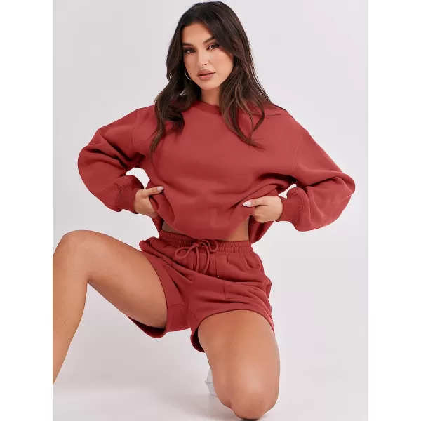 imageANRABESS Women 2 Piece Outfits Sweatsuit Oversized Sweatshirt amp Lounge Shorts 2023 Casual Cozy Pajamas Tacksuit SetRust Red