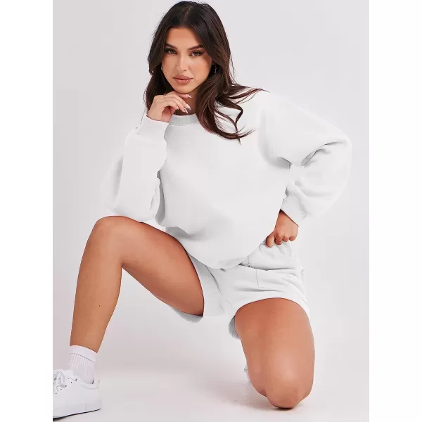 imageANRABESS Women 2 Piece Outfits Sweatsuit Oversized Sweatshirt amp Lounge Shorts 2023 Casual Cozy Pajamas Tacksuit SetWhite