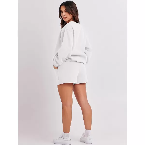 imageANRABESS Women 2 Piece Outfits Sweatsuit Oversized Sweatshirt amp Lounge Shorts 2023 Casual Cozy Pajamas Tacksuit SetWhite