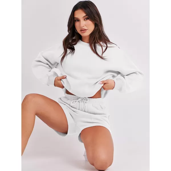 imageANRABESS Women 2 Piece Outfits Sweatsuit Oversized Sweatshirt amp Lounge Shorts 2023 Casual Cozy Pajamas Tacksuit SetWhite