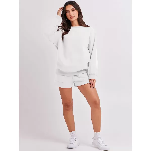 imageANRABESS Women 2 Piece Outfits Sweatsuit Oversized Sweatshirt amp Lounge Shorts 2023 Casual Cozy Pajamas Tacksuit SetWhite