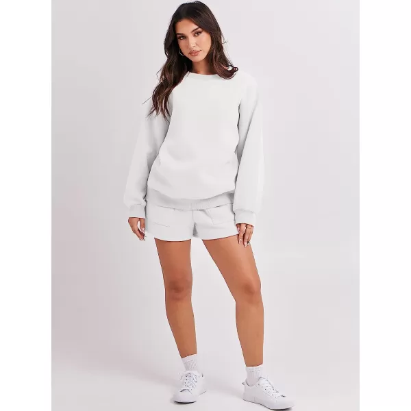 imageANRABESS Women 2 Piece Outfits Sweatsuit Oversized Sweatshirt amp Lounge Shorts 2023 Casual Cozy Pajamas Tacksuit SetWhite