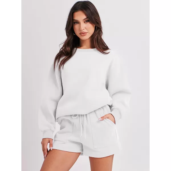 imageANRABESS Women 2 Piece Outfits Sweatsuit Oversized Sweatshirt amp Lounge Shorts 2023 Casual Cozy Pajamas Tacksuit SetWhite