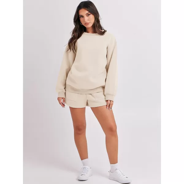imageANRABESS Women 2 Piece Outfits Sweatsuit Oversized Sweatshirt amp Lounge Shorts 2023 Casual Cozy Pajamas Tracksuit SetApricot