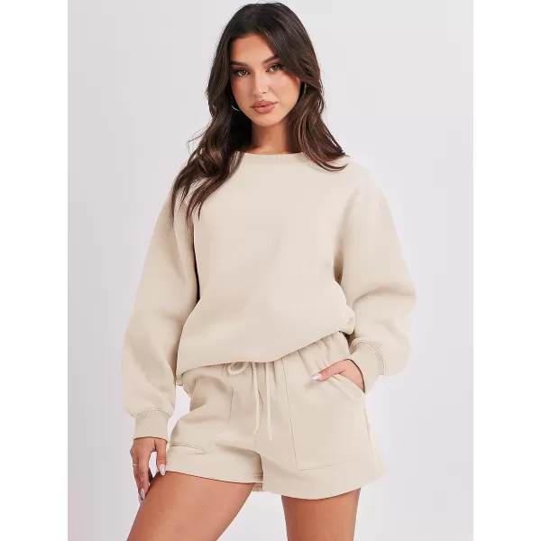 imageANRABESS Women 2 Piece Outfits Sweatsuit Oversized Sweatshirt amp Lounge Shorts 2023 Casual Cozy Pajamas Tracksuit SetApricot