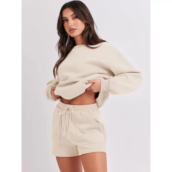 imageANRABESS Women 2 Piece Outfits Sweatsuit Oversized Sweatshirt amp Lounge Shorts 2023 Casual Cozy Pajamas Tracksuit SetApricot