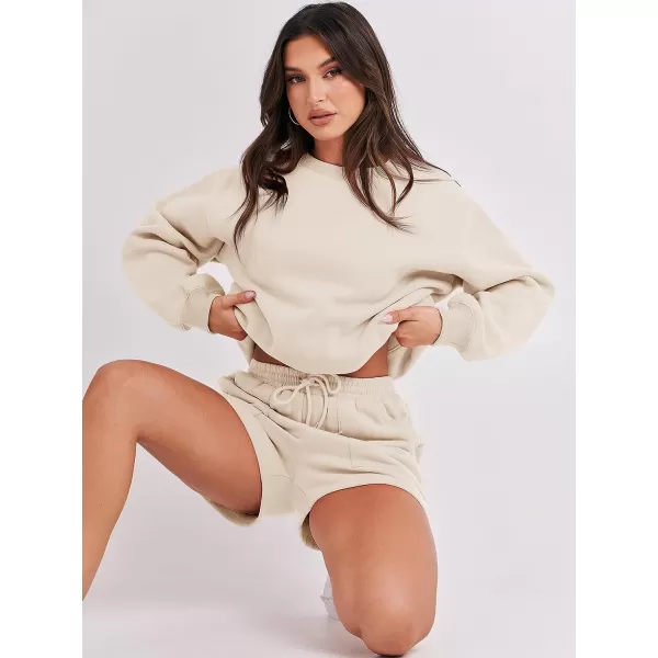 imageANRABESS Women 2 Piece Outfits Sweatsuit Oversized Sweatshirt amp Lounge Shorts 2023 Casual Cozy Pajamas Tracksuit SetApricot