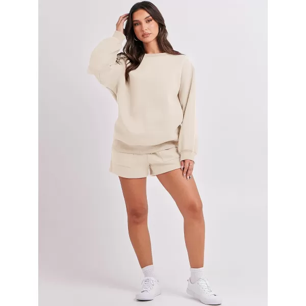 imageANRABESS Women 2 Piece Outfits Sweatsuit Oversized Sweatshirt amp Lounge Shorts 2023 Casual Cozy Pajamas Tracksuit SetApricot