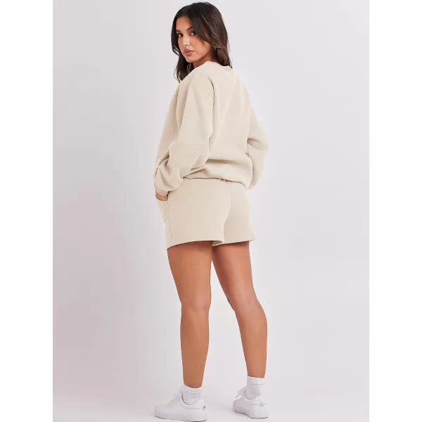 imageANRABESS Women 2 Piece Outfits Sweatsuit Oversized Sweatshirt amp Lounge Shorts 2023 Casual Cozy Pajamas Tracksuit SetApricot