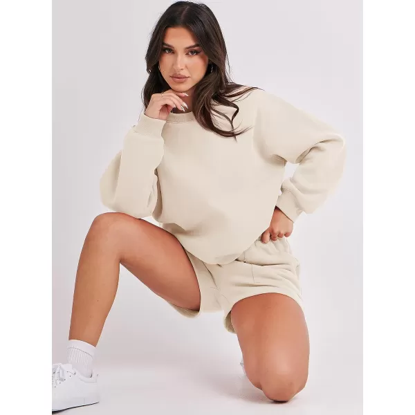 imageANRABESS Women 2 Piece Outfits Sweatsuit Oversized Sweatshirt amp Lounge Shorts 2023 Casual Cozy Pajamas Tracksuit SetApricot