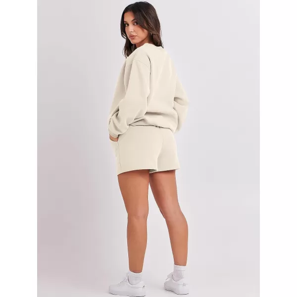 imageANRABESS Women 2 Piece Outfits Sweatsuit Oversized Sweatshirt amp Lounge Shorts 2023 Casual Cozy Pajamas Tracksuit SetBeige