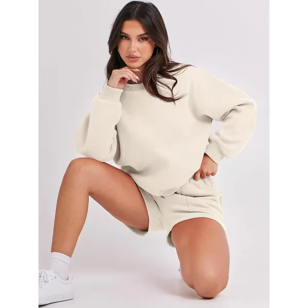 imageANRABESS Women 2 Piece Outfits Sweatsuit Oversized Sweatshirt amp Lounge Shorts 2023 Casual Cozy Pajamas Tracksuit SetBeige