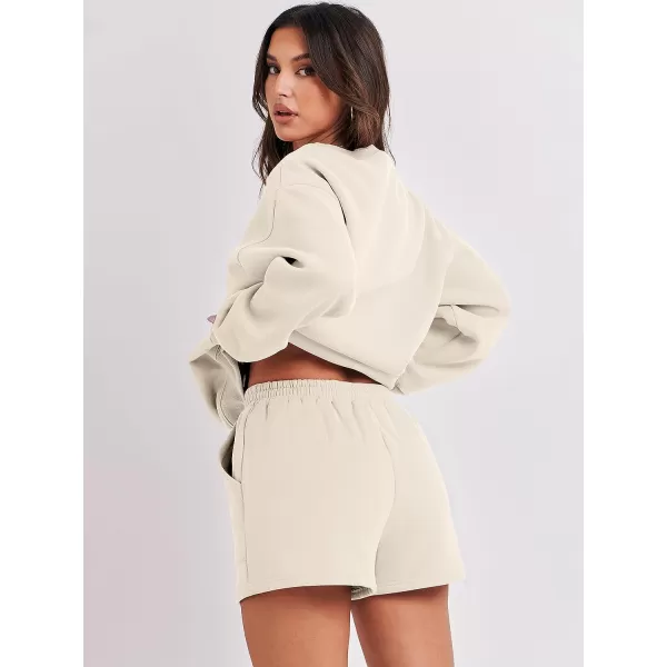 imageANRABESS Women 2 Piece Outfits Sweatsuit Oversized Sweatshirt amp Lounge Shorts 2023 Casual Cozy Pajamas Tracksuit SetBeige