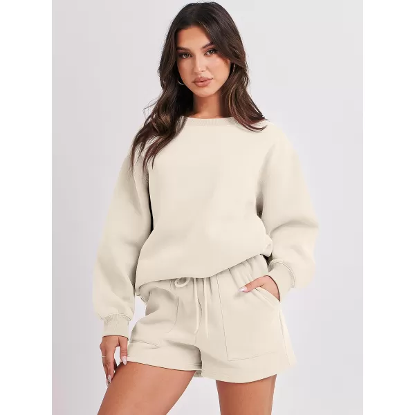 imageANRABESS Women 2 Piece Outfits Sweatsuit Oversized Sweatshirt amp Lounge Shorts 2023 Casual Cozy Pajamas Tracksuit SetBeige