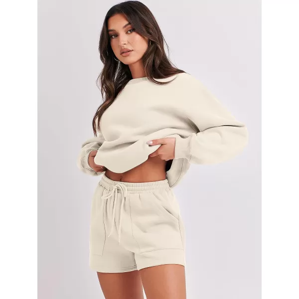 imageANRABESS Women 2 Piece Outfits Sweatsuit Oversized Sweatshirt amp Lounge Shorts 2023 Casual Cozy Pajamas Tracksuit SetBeige