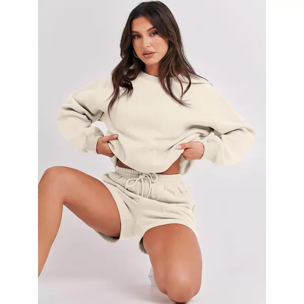 imageANRABESS Women 2 Piece Outfits Sweatsuit Oversized Sweatshirt amp Lounge Shorts 2023 Casual Cozy Pajamas Tracksuit SetBeige