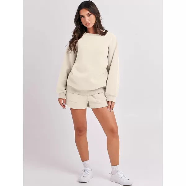 imageANRABESS Women 2 Piece Outfits Sweatsuit Oversized Sweatshirt amp Lounge Shorts 2023 Casual Cozy Pajamas Tracksuit SetBeige