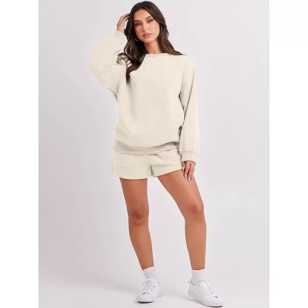imageANRABESS Women 2 Piece Outfits Sweatsuit Oversized Sweatshirt amp Lounge Shorts 2023 Casual Cozy Pajamas Tracksuit SetBeige