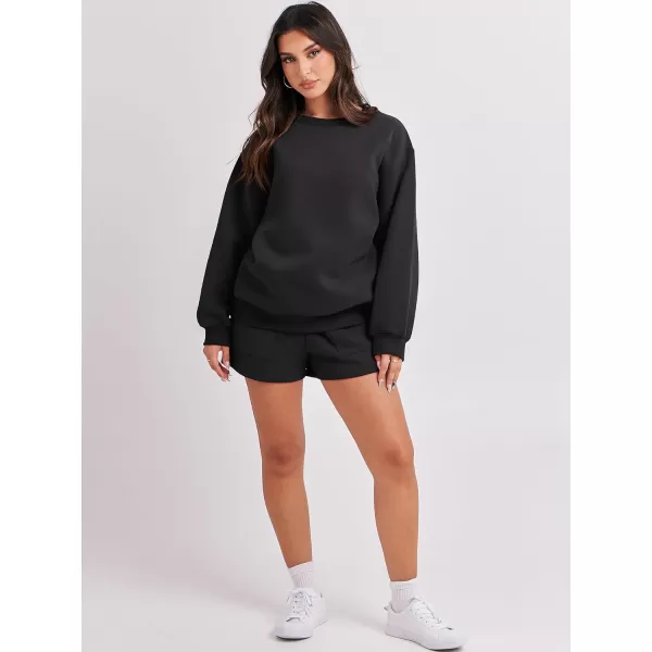 imageANRABESS Women 2 Piece Outfits Sweatsuit Oversized Sweatshirt amp Lounge Shorts 2023 Casual Cozy Pajamas Tracksuit SetBlack