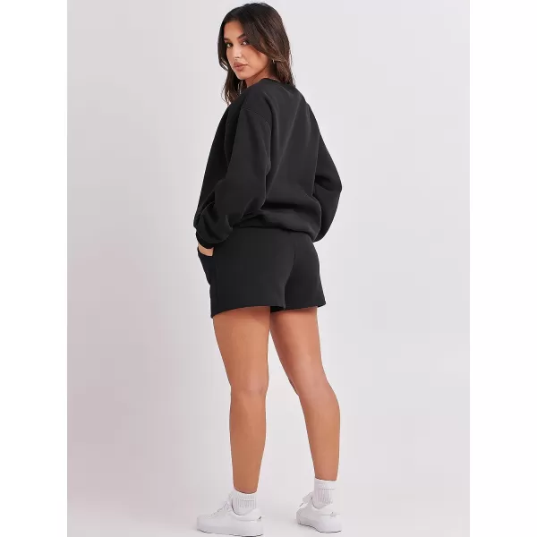 imageANRABESS Women 2 Piece Outfits Sweatsuit Oversized Sweatshirt amp Lounge Shorts 2023 Casual Cozy Pajamas Tracksuit SetBlack