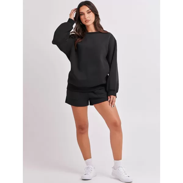 imageANRABESS Women 2 Piece Outfits Sweatsuit Oversized Sweatshirt amp Lounge Shorts 2023 Casual Cozy Pajamas Tracksuit SetBlack