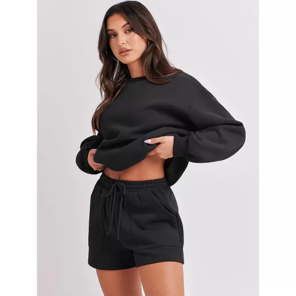 imageANRABESS Women 2 Piece Outfits Sweatsuit Oversized Sweatshirt amp Lounge Shorts 2023 Casual Cozy Pajamas Tracksuit SetBlack