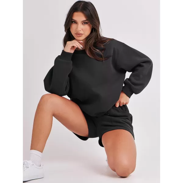 imageANRABESS Women 2 Piece Outfits Sweatsuit Oversized Sweatshirt amp Lounge Shorts 2023 Casual Cozy Pajamas Tracksuit SetBlack