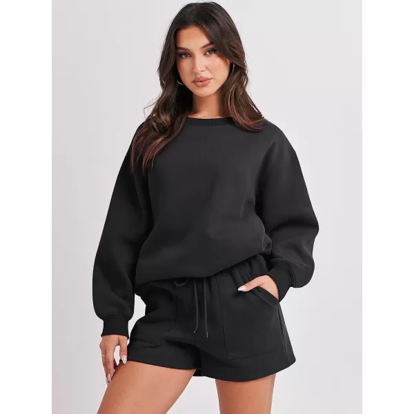 imageANRABESS Women 2 Piece Outfits Sweatsuit Oversized Sweatshirt amp Lounge Shorts 2023 Casual Cozy Pajamas Tracksuit SetBlack