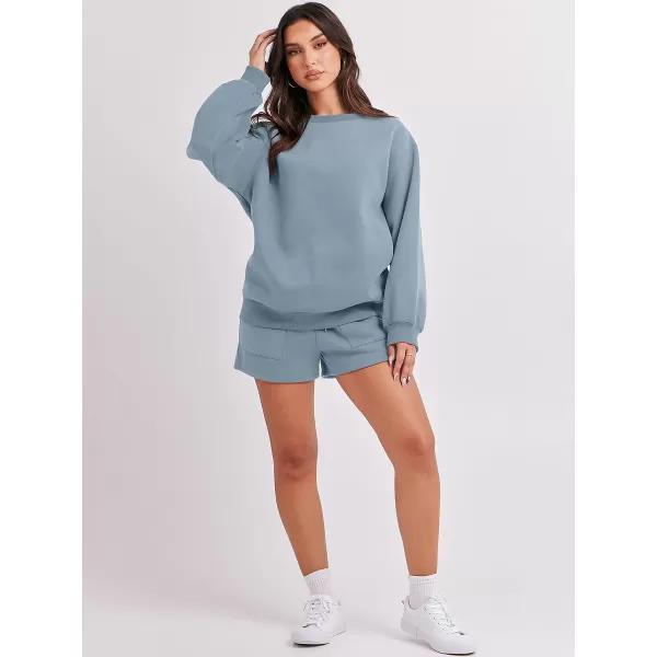 imageANRABESS Women 2 Piece Outfits Sweatsuit Oversized Sweatshirt amp Lounge Shorts 2023 Casual Cozy Pajamas Tracksuit SetBlue