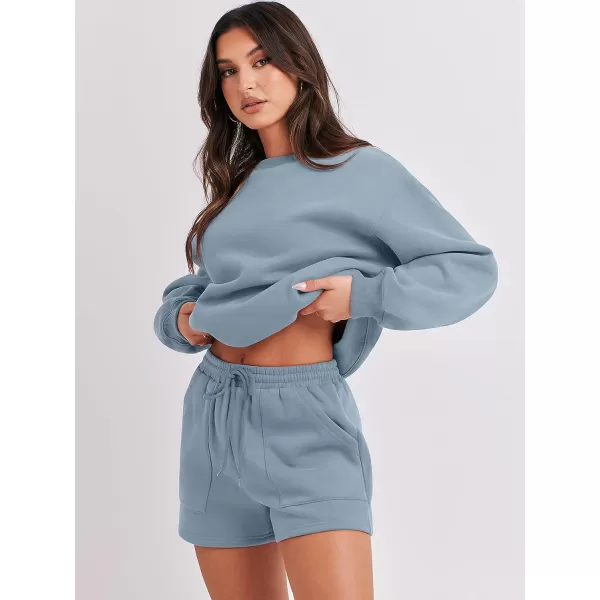 imageANRABESS Women 2 Piece Outfits Sweatsuit Oversized Sweatshirt amp Lounge Shorts 2023 Casual Cozy Pajamas Tracksuit SetBlue