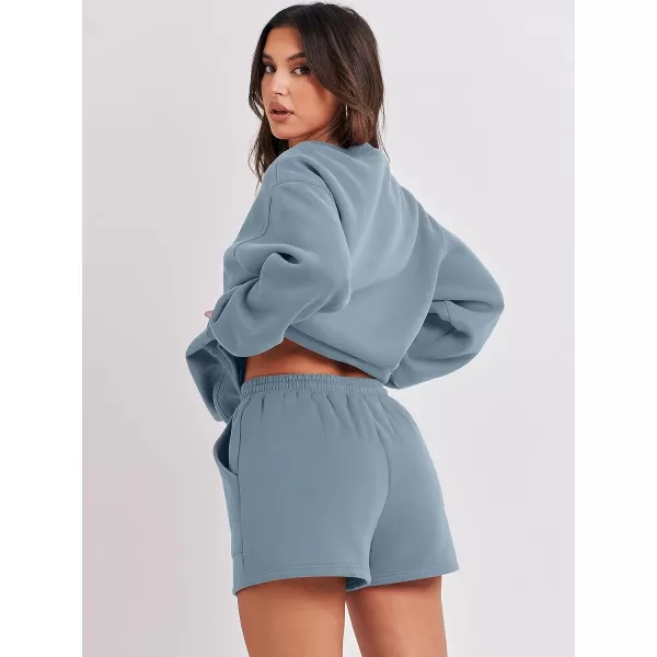 imageANRABESS Women 2 Piece Outfits Sweatsuit Oversized Sweatshirt amp Lounge Shorts 2023 Casual Cozy Pajamas Tracksuit SetBlue