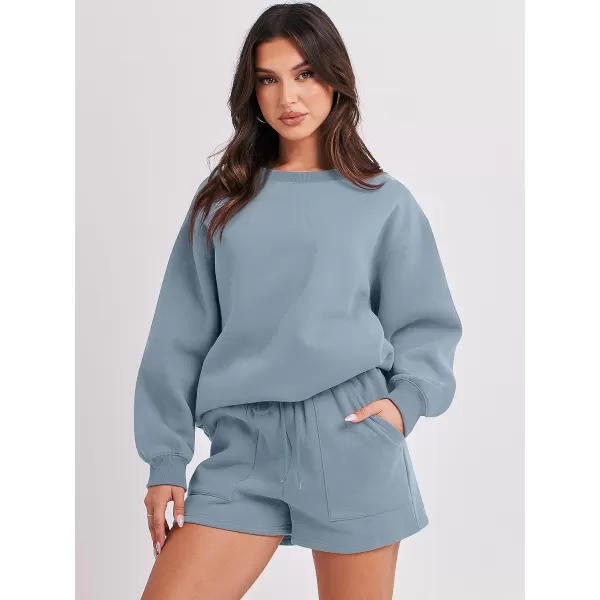 imageANRABESS Women 2 Piece Outfits Sweatsuit Oversized Sweatshirt amp Lounge Shorts 2023 Casual Cozy Pajamas Tracksuit SetBlue