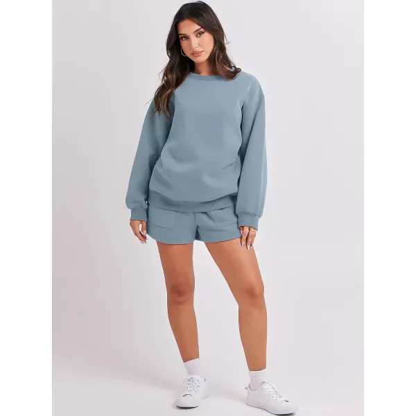 imageANRABESS Women 2 Piece Outfits Sweatsuit Oversized Sweatshirt amp Lounge Shorts 2023 Casual Cozy Pajamas Tracksuit SetBlue