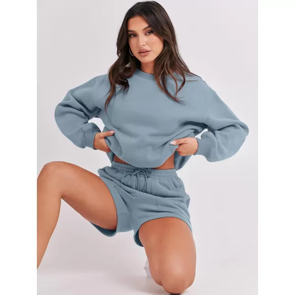 imageANRABESS Women 2 Piece Outfits Sweatsuit Oversized Sweatshirt amp Lounge Shorts 2023 Casual Cozy Pajamas Tracksuit SetBlue