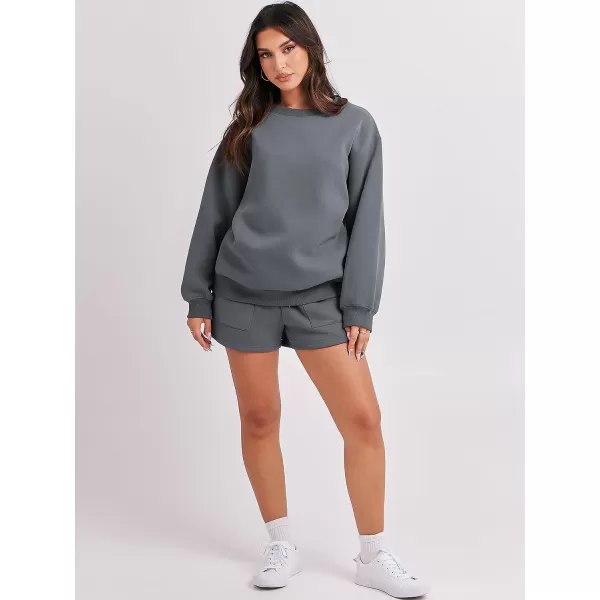 imageANRABESS Women 2 Piece Outfits Sweatsuit Oversized Sweatshirt amp Lounge Shorts 2023 Casual Cozy Pajamas Tracksuit SetDark Grey