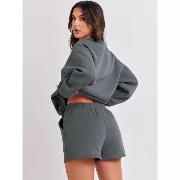 imageANRABESS Women 2 Piece Outfits Sweatsuit Oversized Sweatshirt amp Lounge Shorts 2023 Casual Cozy Pajamas Tracksuit SetDark Grey
