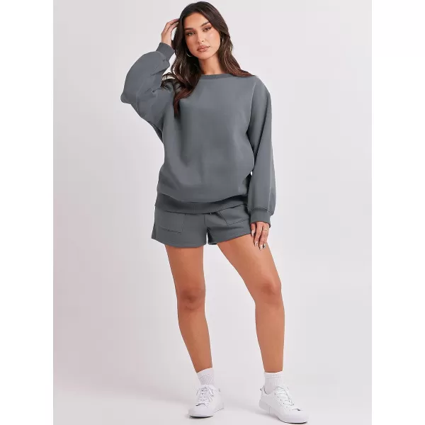imageANRABESS Women 2 Piece Outfits Sweatsuit Oversized Sweatshirt amp Lounge Shorts 2023 Casual Cozy Pajamas Tracksuit SetDark Grey