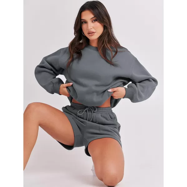 imageANRABESS Women 2 Piece Outfits Sweatsuit Oversized Sweatshirt amp Lounge Shorts 2023 Casual Cozy Pajamas Tracksuit SetDark Grey