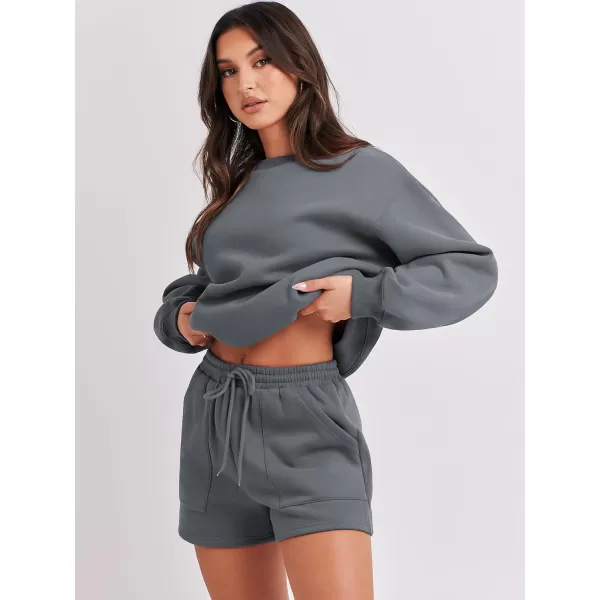 imageANRABESS Women 2 Piece Outfits Sweatsuit Oversized Sweatshirt amp Lounge Shorts 2023 Casual Cozy Pajamas Tracksuit SetDark Grey