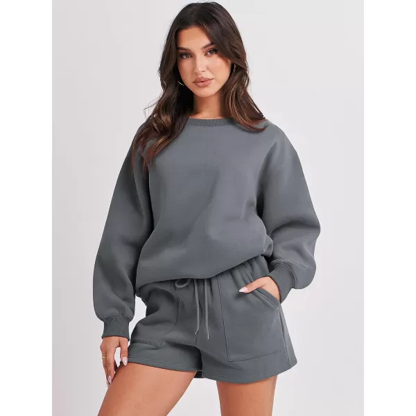 imageANRABESS Women 2 Piece Outfits Sweatsuit Oversized Sweatshirt amp Lounge Shorts 2023 Casual Cozy Pajamas Tracksuit SetDark Grey