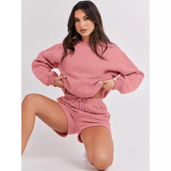 imageANRABESS Women 2 Piece Outfits Sweatsuit Oversized Sweatshirt amp Lounge Shorts 2023 Casual Cozy Pajamas Tracksuit SetDark Pink